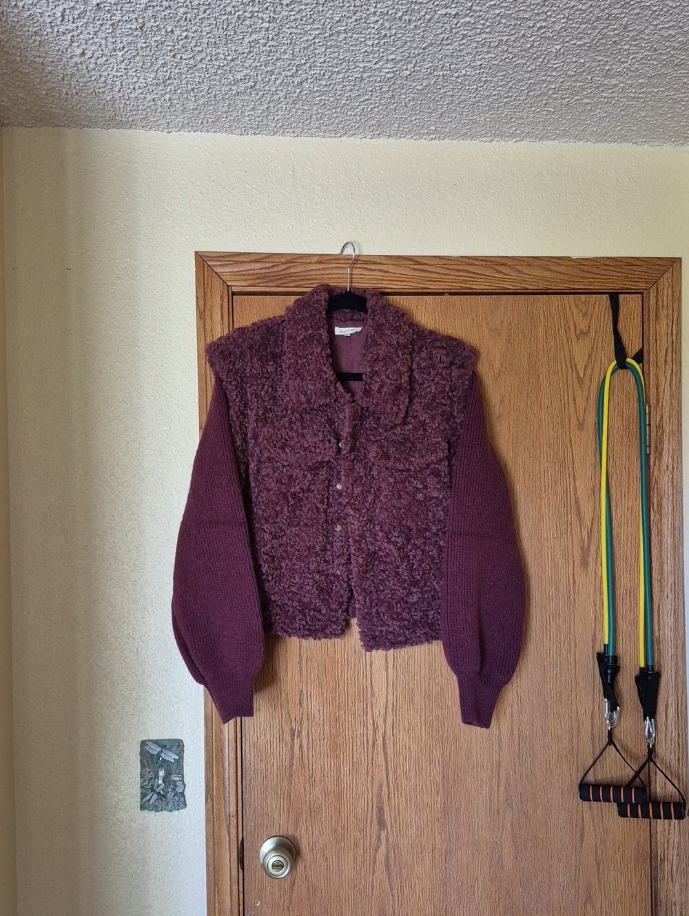 Mystree Super Cozy Fuzzy Jacket With Sweater Sleeves Sz L NWOT